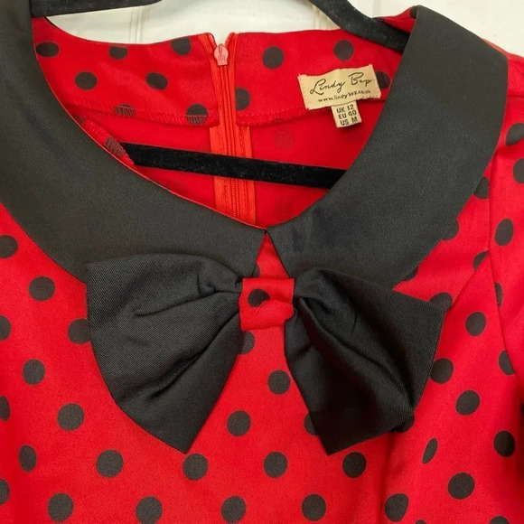 LINDY BOP Cassy 1950's Parisian Style Dress Size Medium Red and Black - Picture 5 of 6
